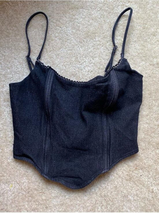Tops - Black Denim Bustier Corset Camisole Top